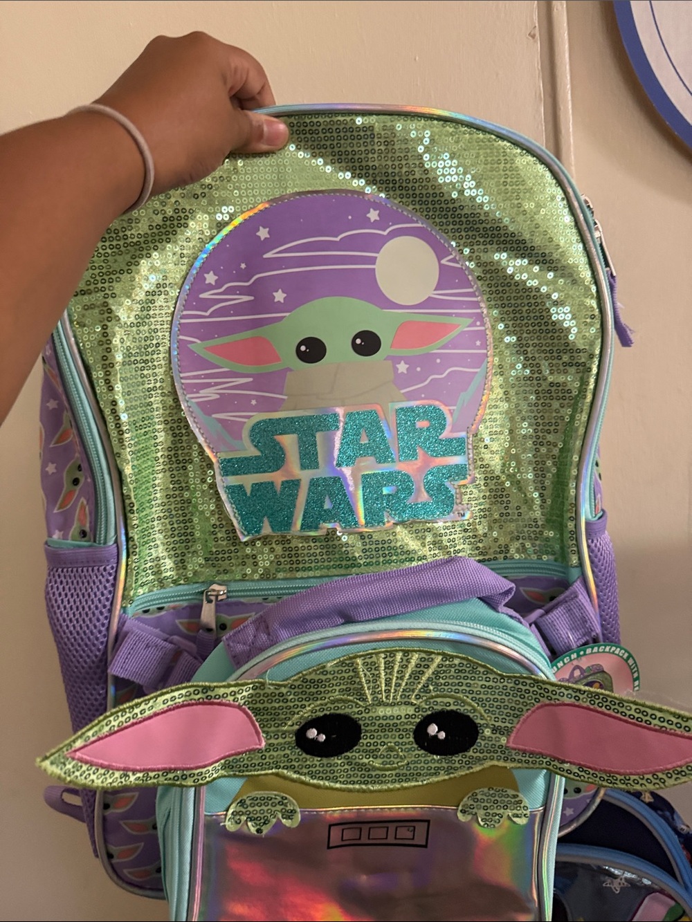 Star Wars The Child Sequin Kids Backpack - Green & Purple